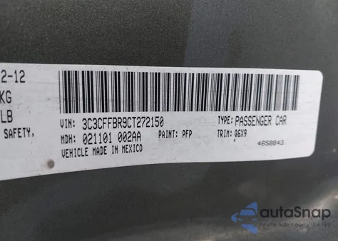 2012 Fiat 500 Sport из США, поврежденный, VIN 3C3CFFBR9CT272150